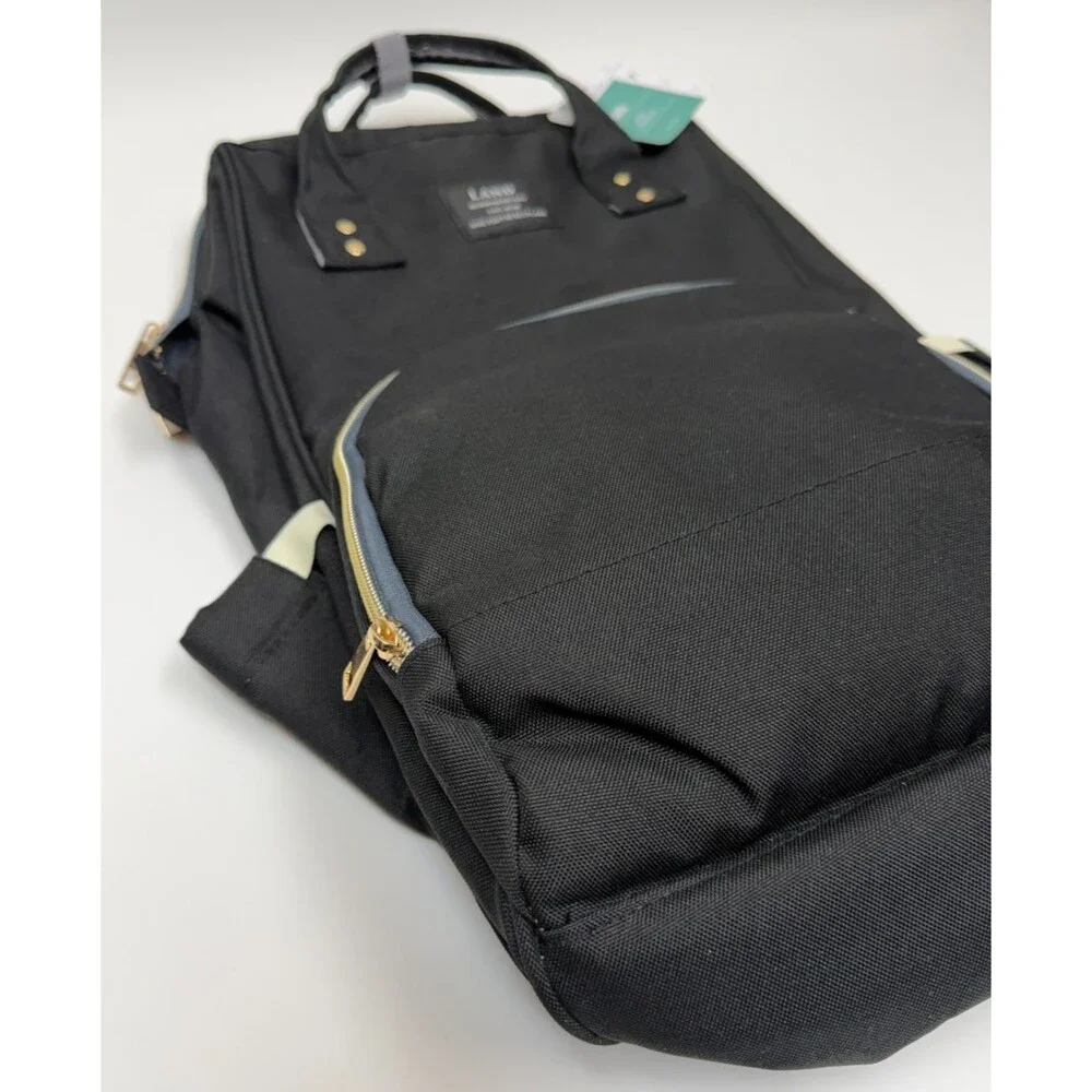 LAND Mommy & Baby Diaper Bag Backpack Black Maternity Tote Multi Pocket NWT